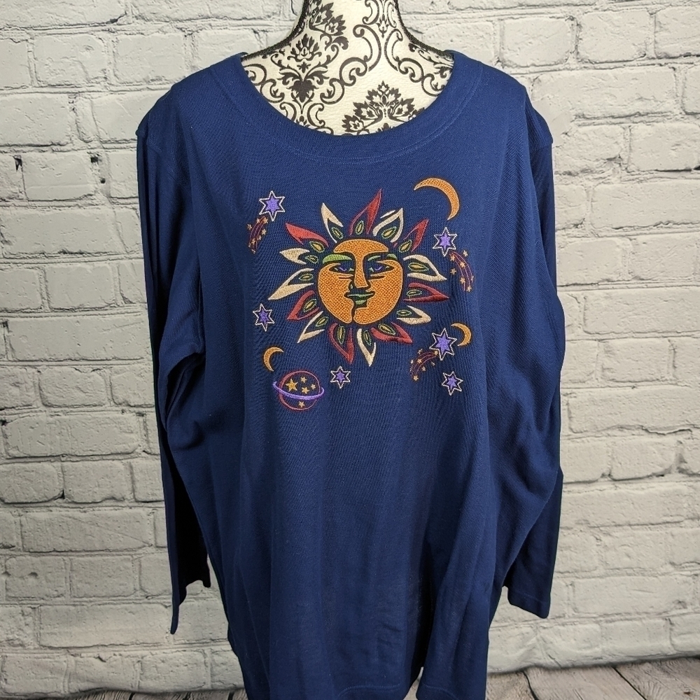 KV easy wear women's long sleeve stretch knit stitch work front top NWT 2xbb10